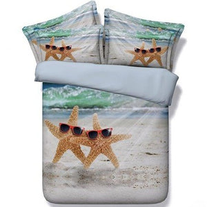 Starfish with Sunglasses Printed Cotton 3D 4-Piece Bedding Sets/Duvet Covers